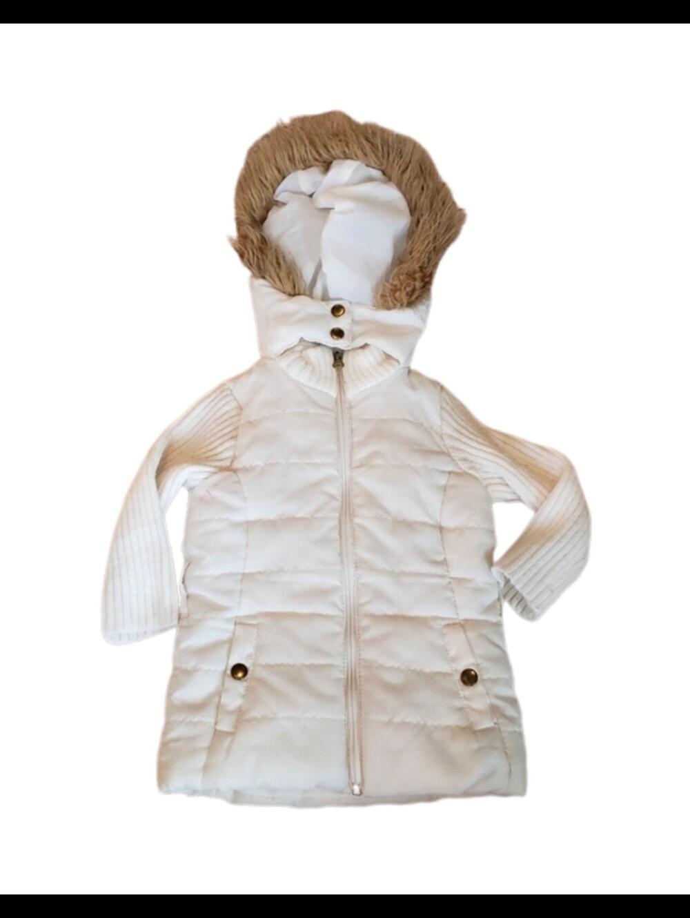 White Puffer Jacket with Faux Fur Hood